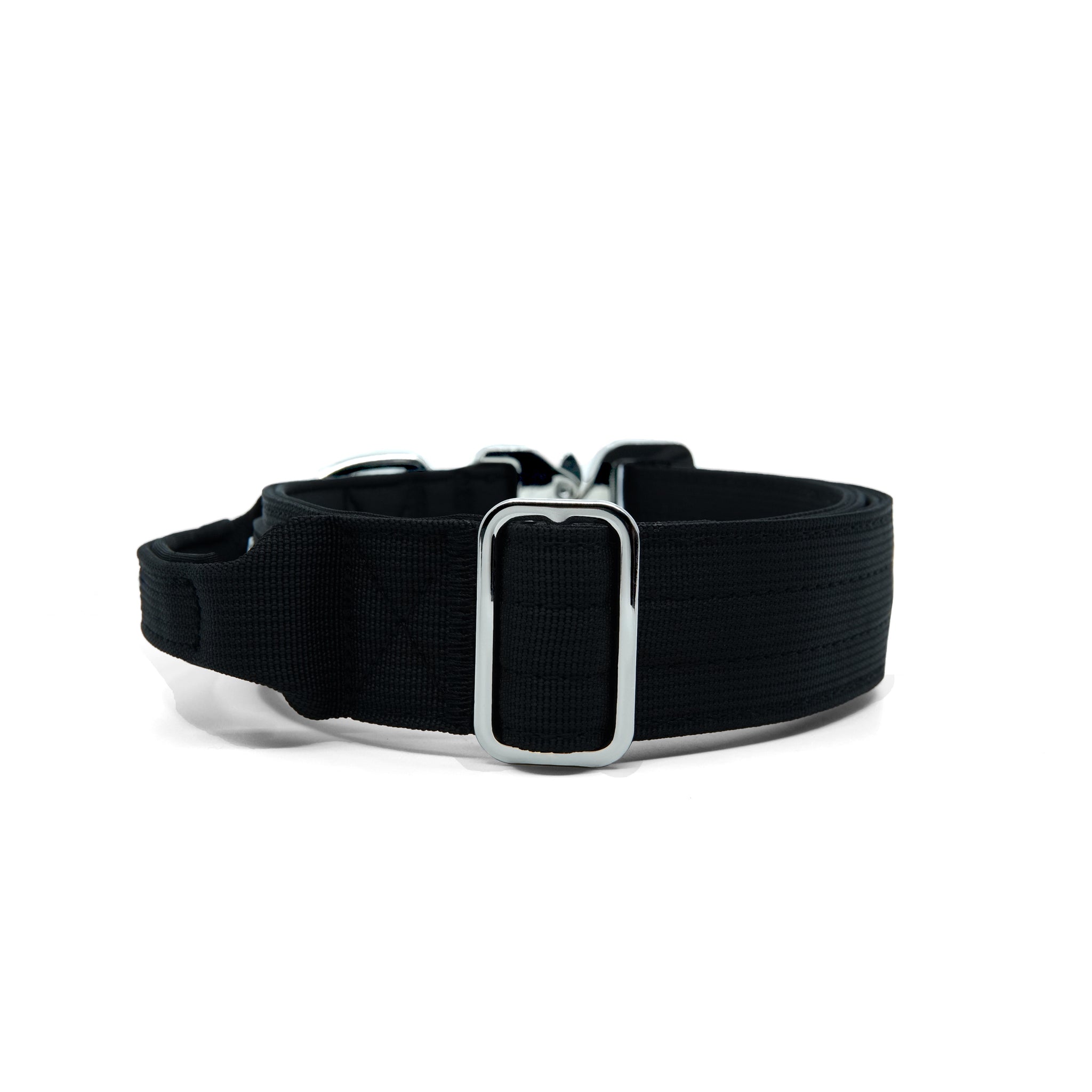 K9-TAC Collar – Onyx Black
Dog collar with heavy-duty nylon webbing and close-up of adjustable metal slider.
