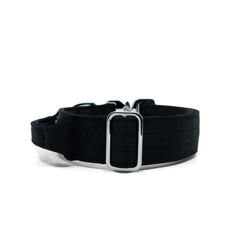 K9-TAC Collar – Onyx Black
Dog collar with heavy-duty nylon webbing and close-up of adjustable metal slider.