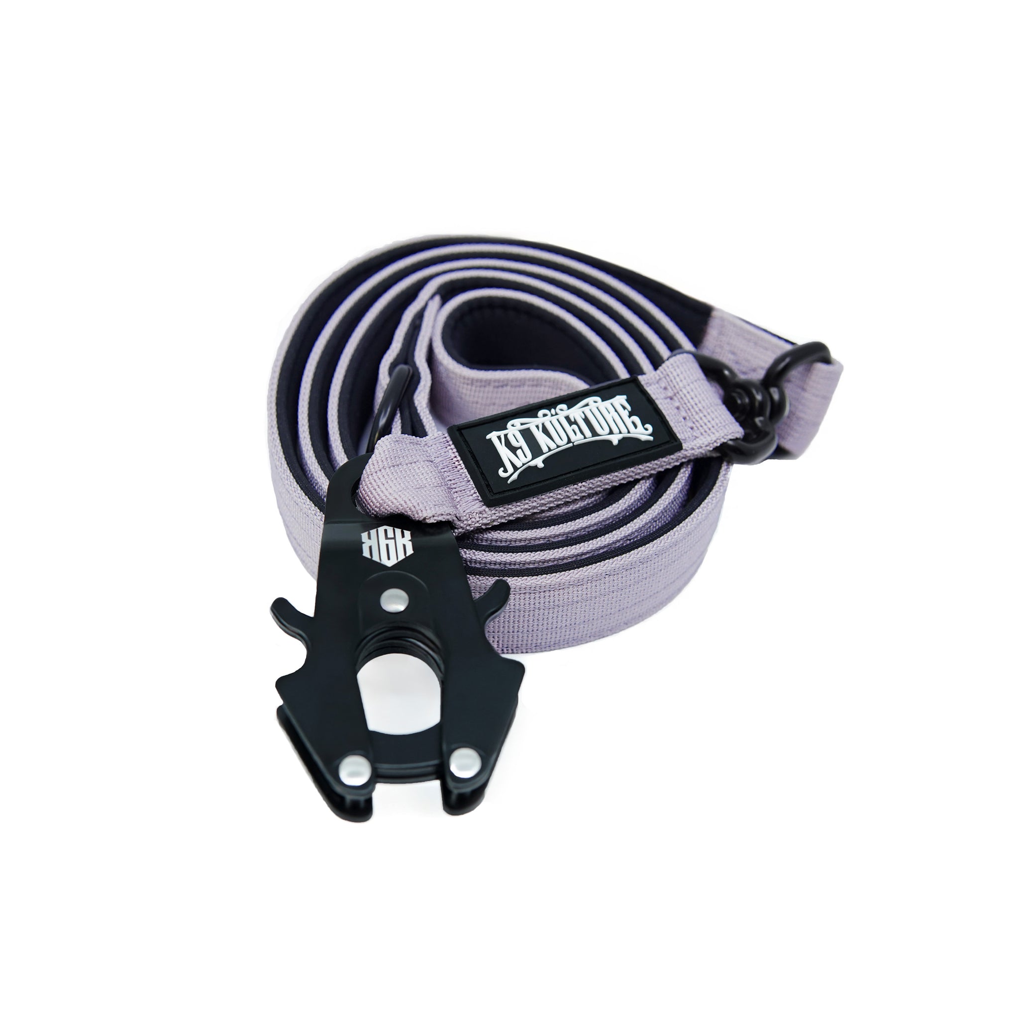 K9-TAC Lead – Violet Purple, heavy-duty dog leash with rated frog clasp clip, double-stitched nylon webbing, and D-ring attachment loop.