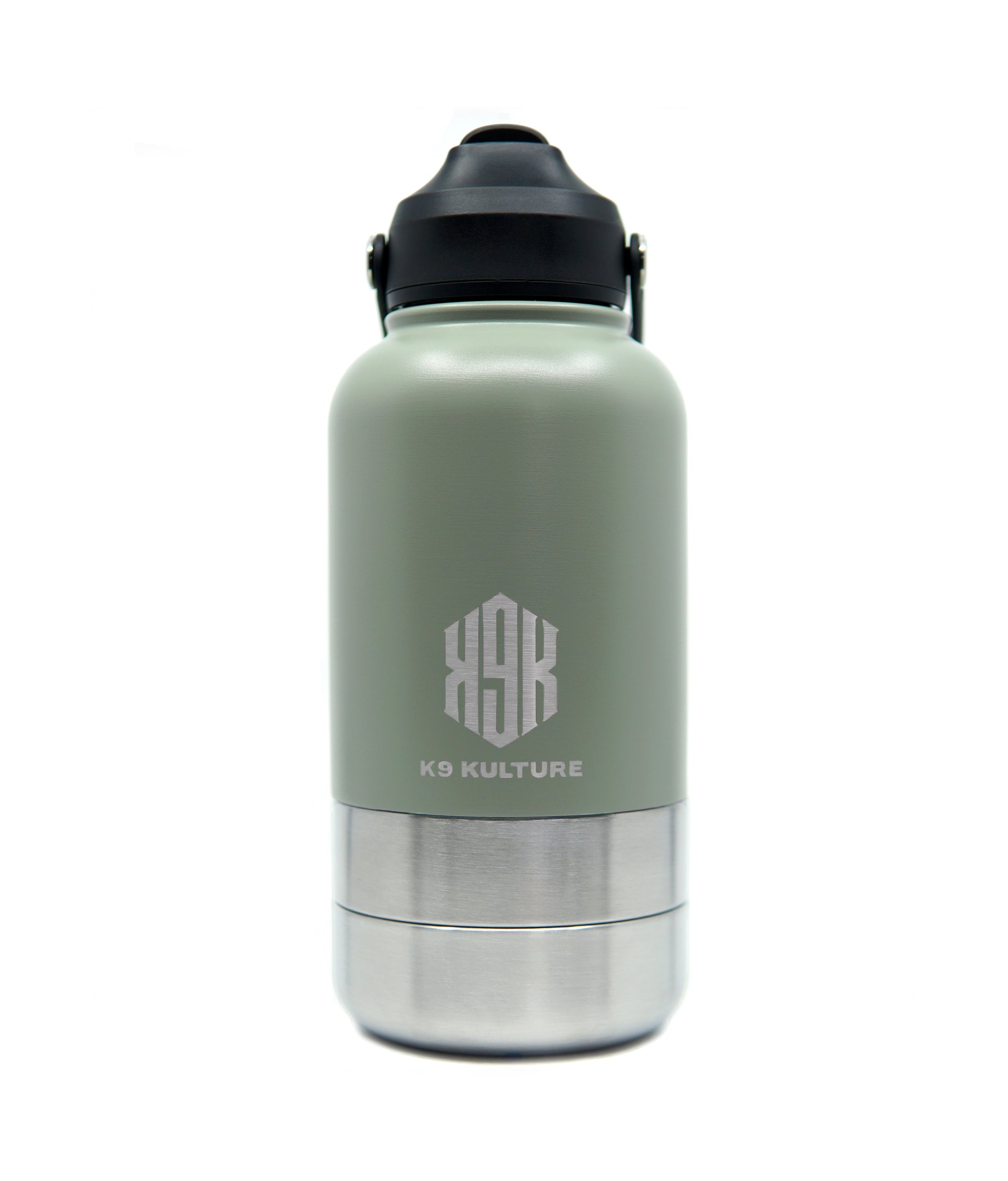 ThermoACTIVE Bottle – Green, 2-in-1 insulated dog water bottle with dual compartments and sip lid.