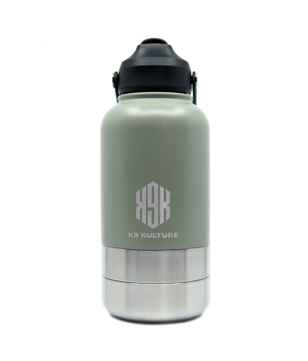 ThermoACTIVE Bottle – Green, 2-in-1 insulated dog water bottle with dual compartments and sip lid.