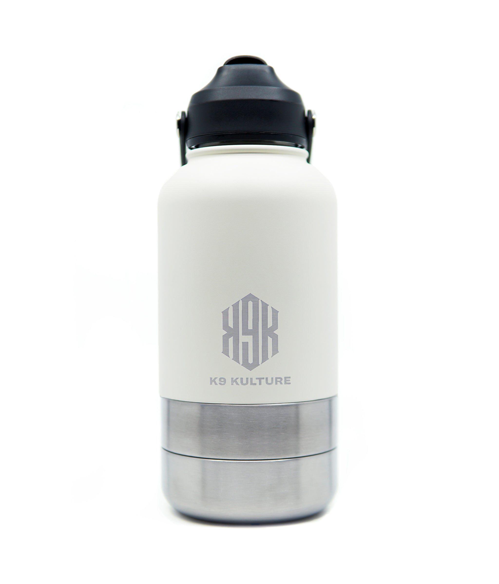 ThermoACTIVE Bottle - Off White, 2-in-1 insulated dog water bottle with dual compartments and sip lid.