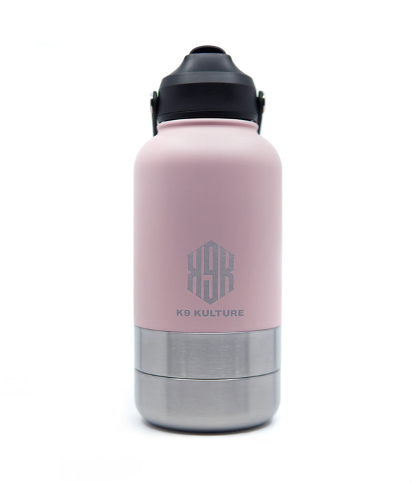 ThermoACTIVE Bottle – Pink, 2-in-1 insulated dog water bottle with dual compartments and sip lid.